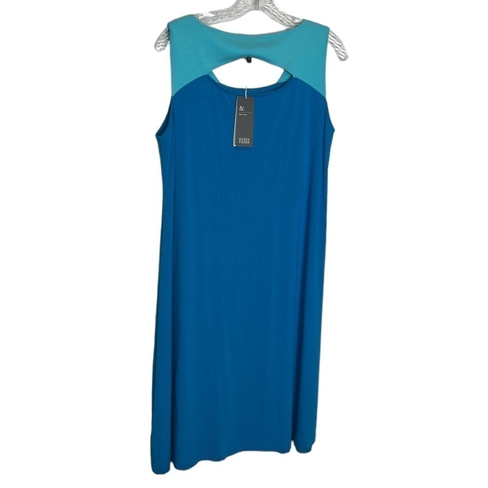 Eileen Fisher Square Neck Dress Women's M/L Turquoise Blue Colorblock New - Picture 2 of 13